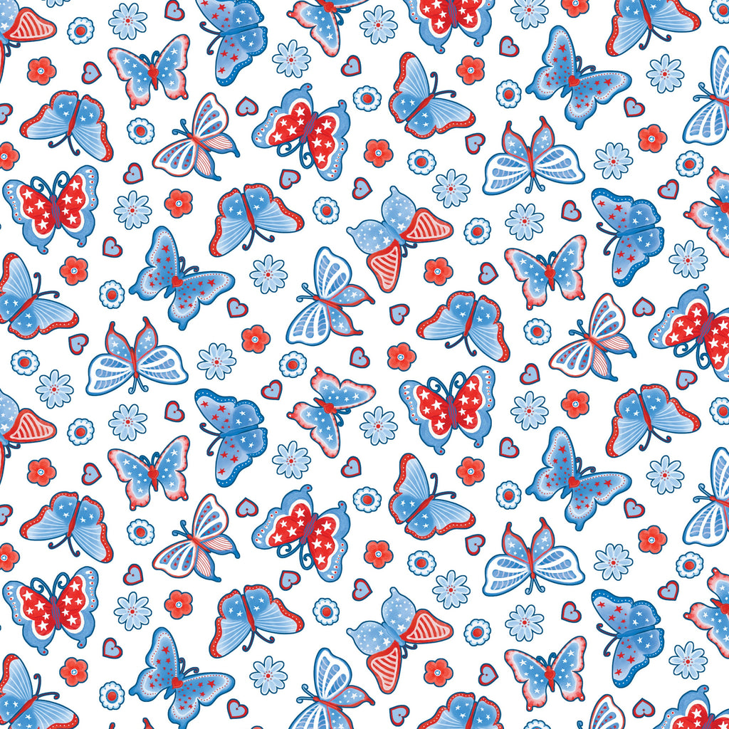 Americana Butterflies White 100% cotton fabric by Sew Yours