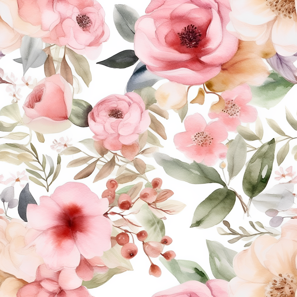 Blush Floral on White 100% cotton fabric by Sew Yours