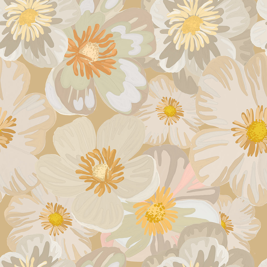 Anemone Beige Yellow 100% cotton fabricby Sew Yours