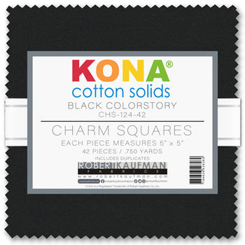 Kona Cotton Solids Black Colorstory Charm Pack by Sew Yours