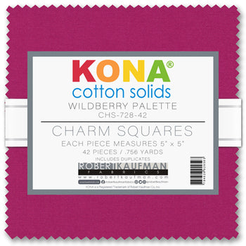 Kona Cotton Solids Wildberry Palette Charm Pack by Sew Yours
