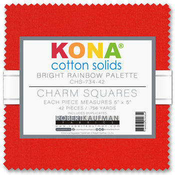 Kona Cotton Solids Bright Rainbow Palette Charm Pack by Sew Yours