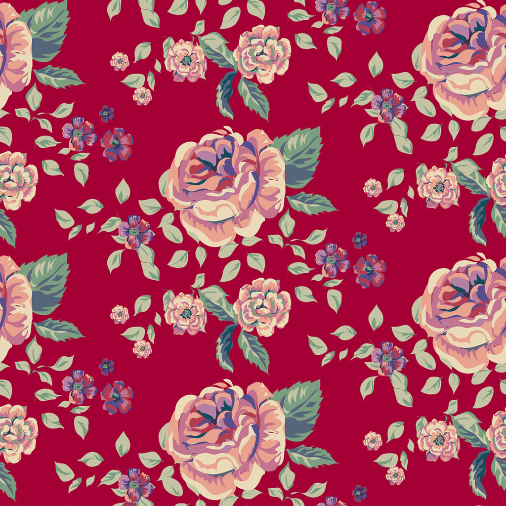 Cherry Red Roses 100% cotton fabric by Sew Yours