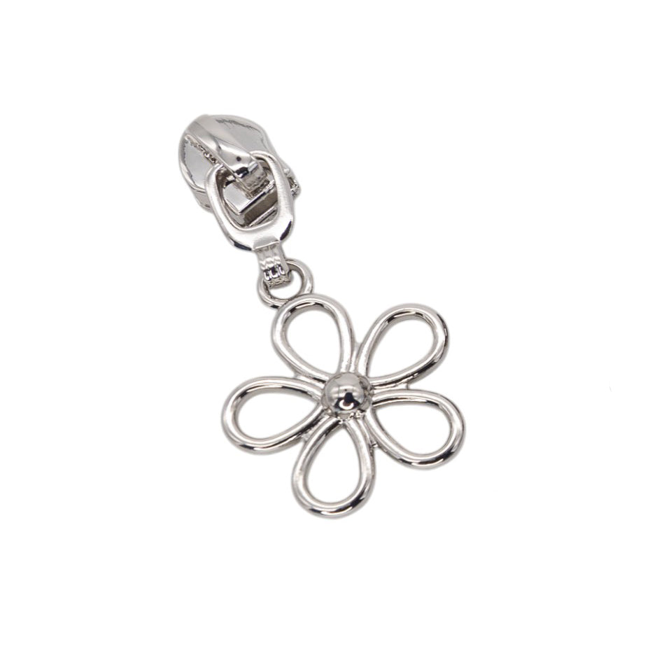 Four #5 Flower Zipper Pulls Antique Brass