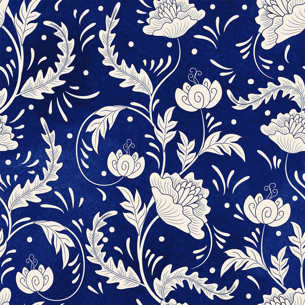 Navy and White Flourish 100% cotton fabric by Sew Yours