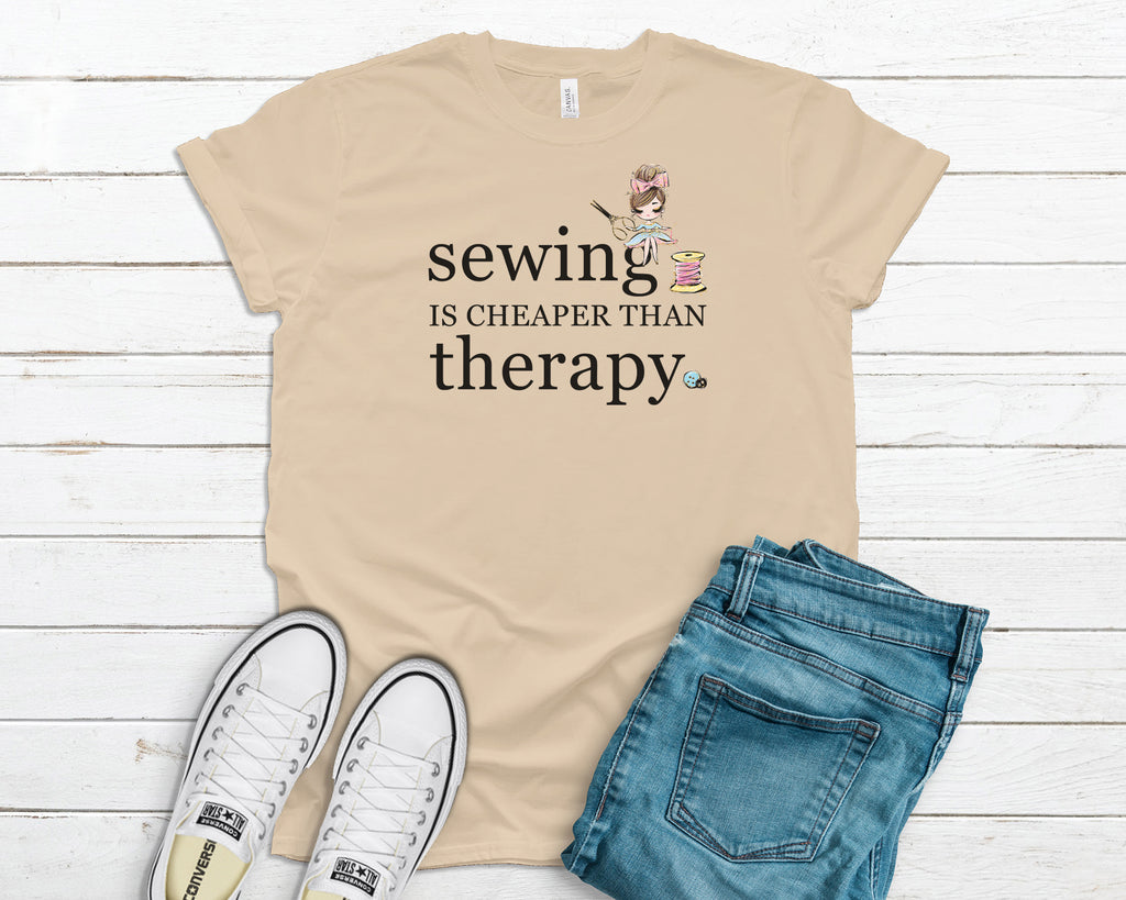 Sewing is Cheaper than Therapy Unisex T-Shirt by Sew YoursSewing is Cheaper than Therapy Short-Sleeve Unisex T-Shirt by Sew Yours